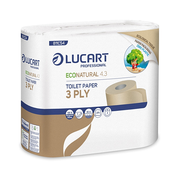 Lucart professional Toilettenpapier – 3-lagig, Havane (braun), 270 Blatt/Rolle – 4 Rollen