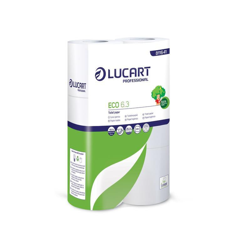 Lucart professional Eco 6.3 Toilettenpapier – 3-lagig, Blattgrösse 96 × 110 mm, 250 Blatt/Rolle – 30 Rollen