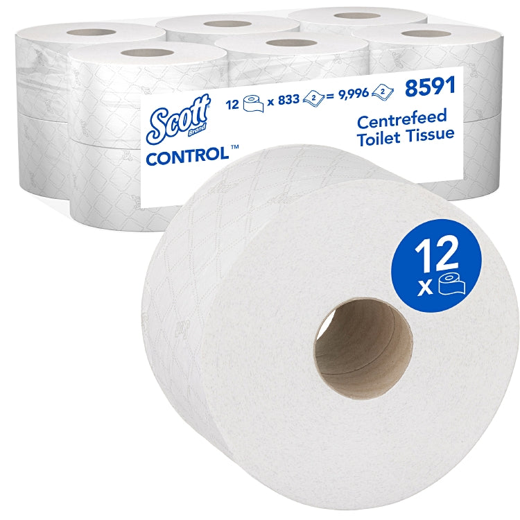 SCOTT Sports Scott Toilettenpapier – 2-lagig, Blattgrösse 245 × 106 mm – für Scott Control Mini-Twin – 12 Rollen