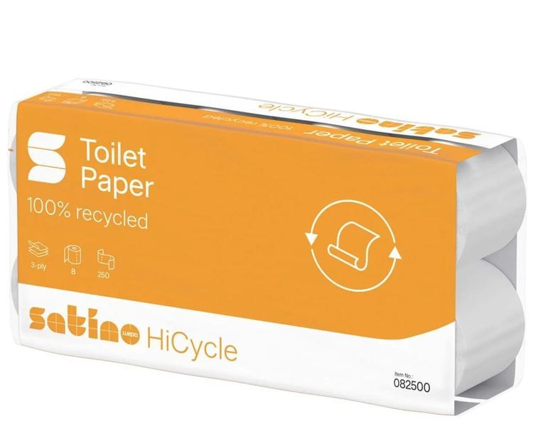 Satino HiCycle Toilettenpapier – 3-lagig, Recycling, 250 Blatt/Rolle – 72 Rollen