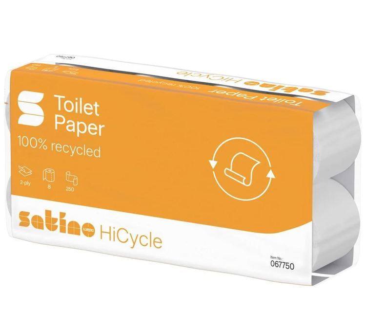 Satino HiCycle Toilettenpapier – 2-lagig, Recycling, 250 Blatt/Rolle – 64 Rollen