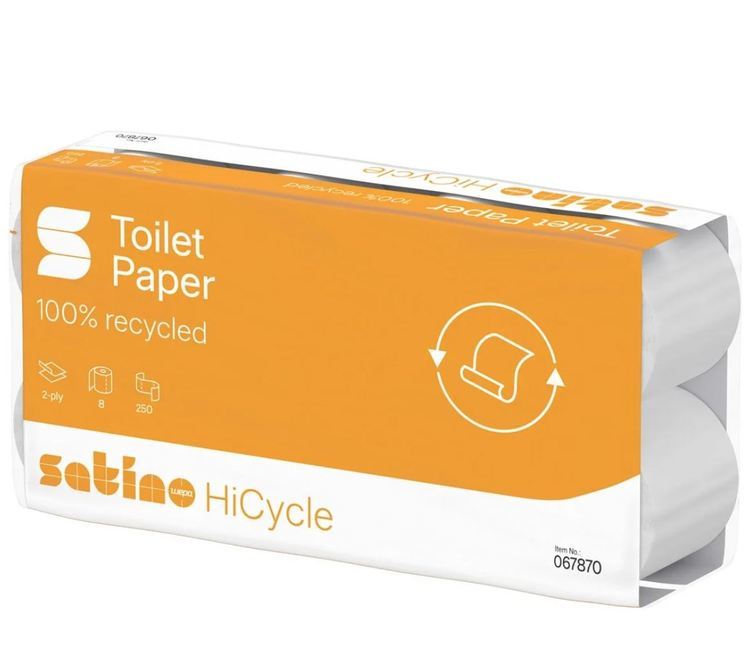 Satino HiCycle Toilettenpapier – 2-lagig, Recycling, 250 Blatt/Rolle – 64 Rollen