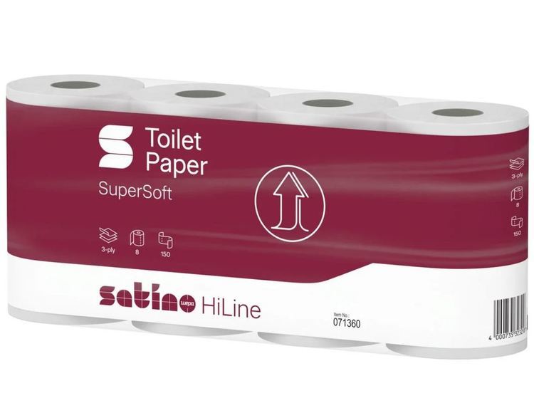 Satino HiLine Toilettenpapier – Zellstoff, Motiv Blume gesteppt, 150 Blatt/Rolle – 64 Rollen