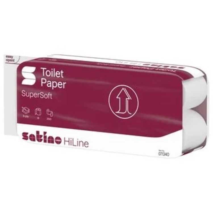 Satino HiLine Toilettenpapier – 3-lagig, Zellstoff, 250 Blatt/Rolle – 64 Rollen