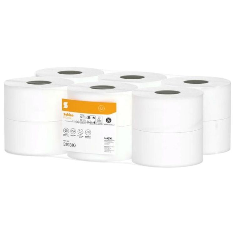 Satino Toilettenpapier Jumbo – 2-lagig, Blattgrösse 92 × 250 mm, 720 Blatt/Rolle – 12 Rollen
