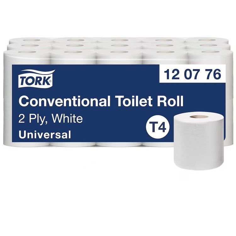 Tork Toilettenpapier Kleinrolle – 2-lagig, Recycling, Blattgrösse 94 × 120 mm, 400 Blatt/Rolle – für Tork T4