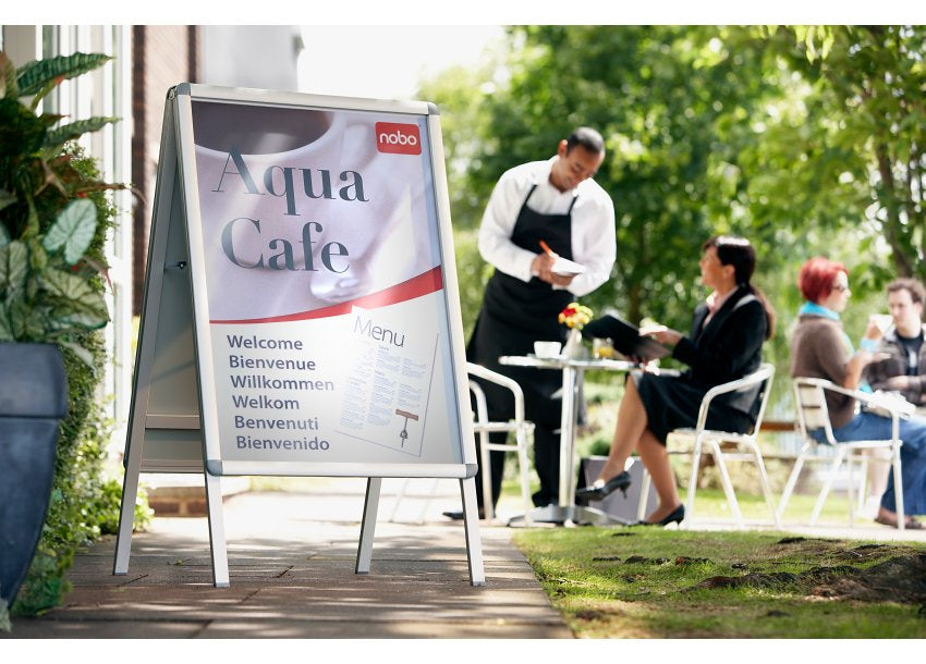 Nobo Plakatständer – für A2 hoch, silber, Metall/Kunststoff, 475 × 480 × 870 mm