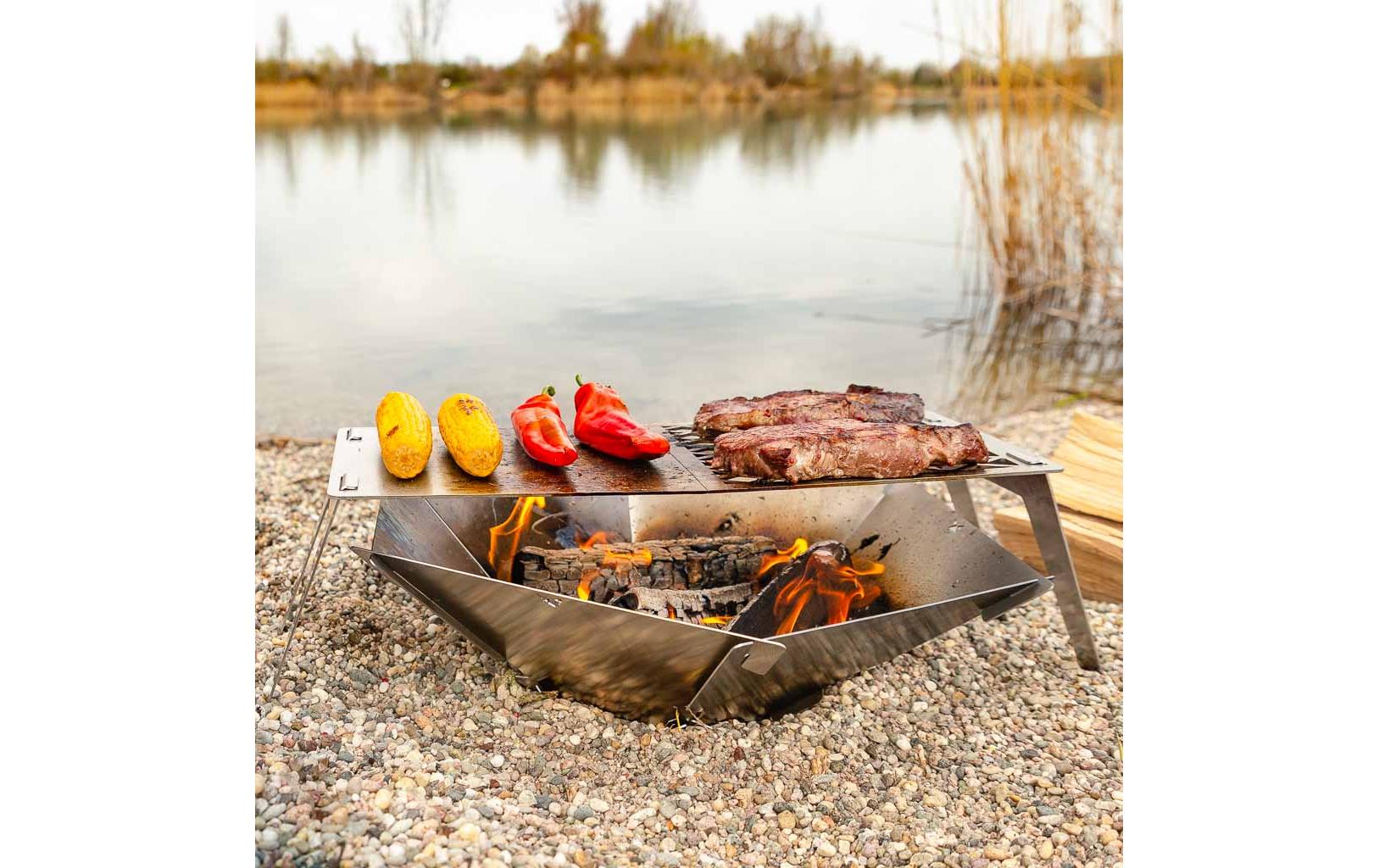 Fennek Grill 4FIRE – Edelstahl, zusammenklappbar, 62,8×24×22 cm – silber