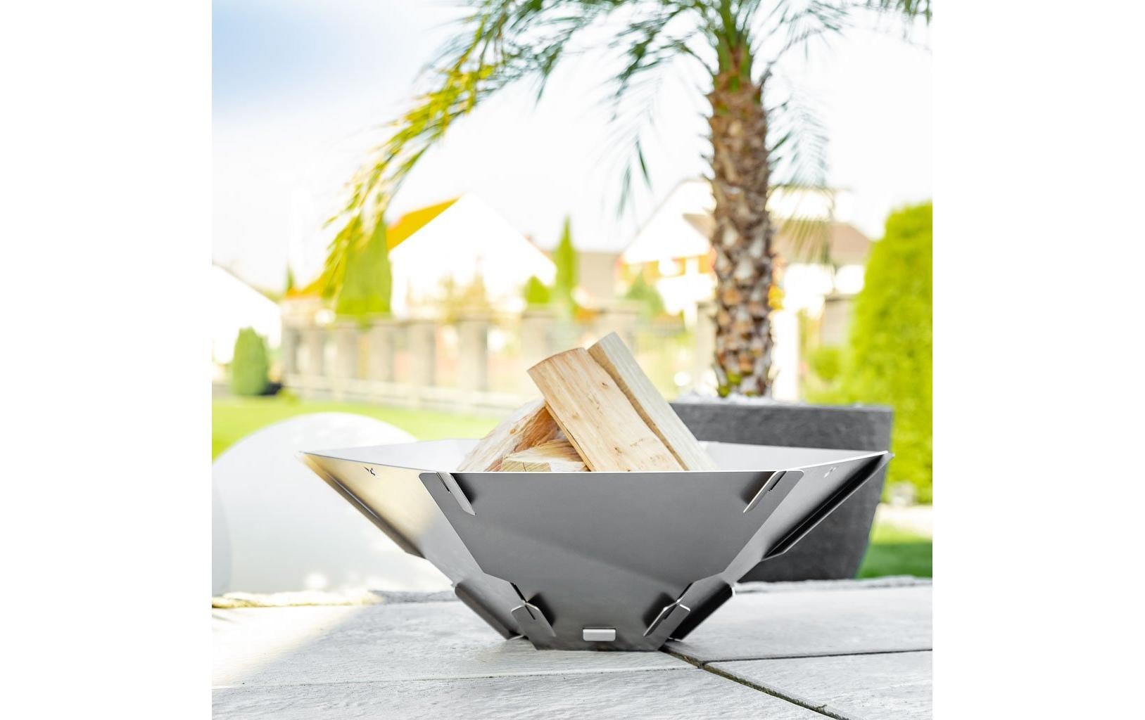 FENNEK Hexagon Feuerschale – Ø 59 × 18,5 cm – Edelstahl, Silber