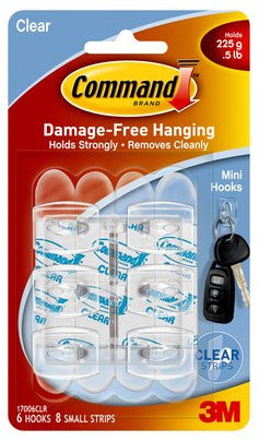 3M Command Haken – Kunststoff – Transparent – 0,225 kg – 11 × 28,6 mm – 6 Stück