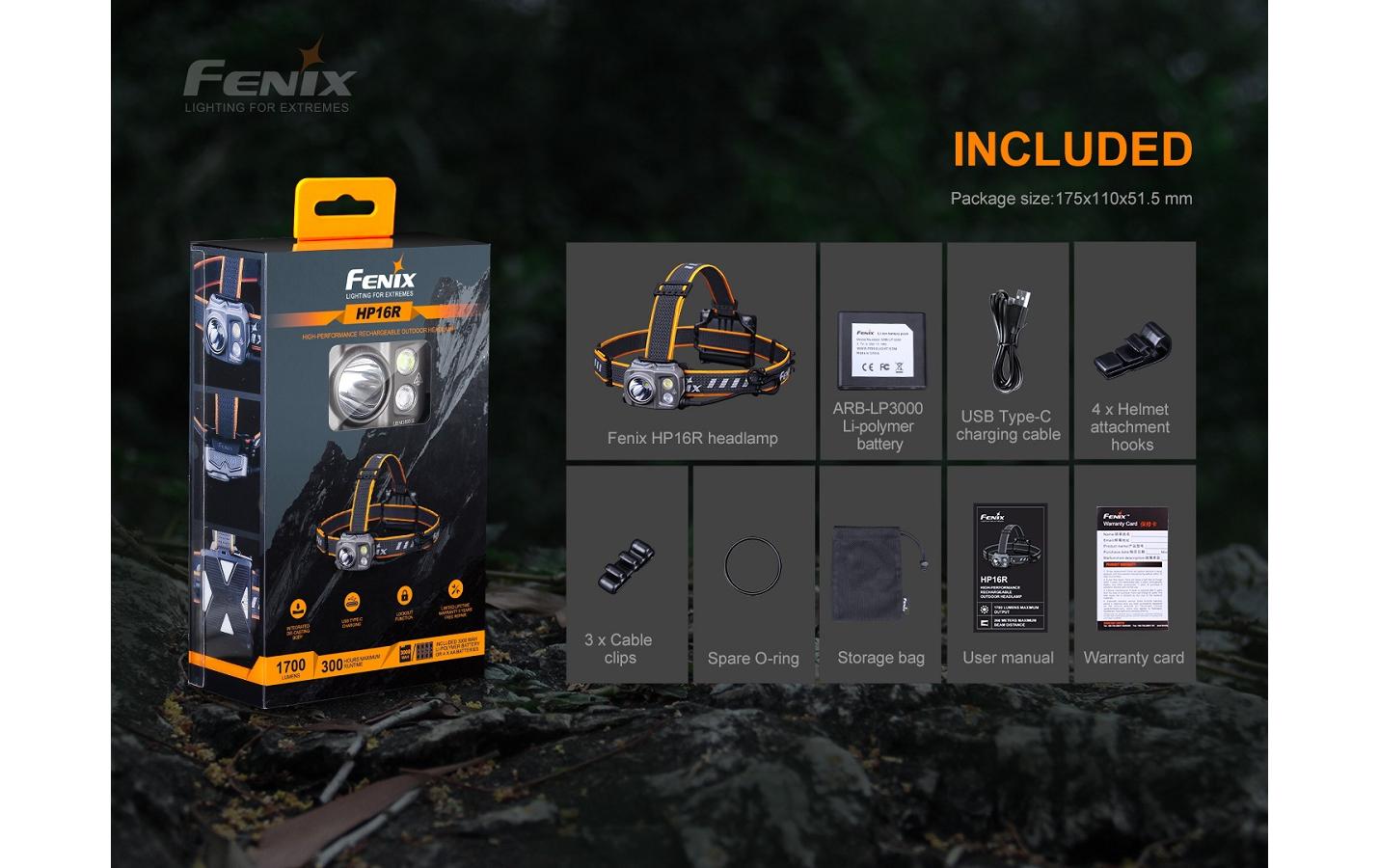 Fenix Stirnlampe HP16R – 1250 lm, 255 m, IP66, Laufzeit 300 h – Grau
