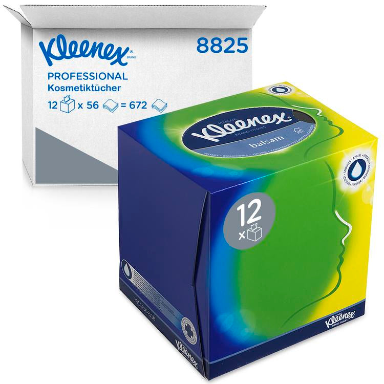 Kleenex Balsam Kosmetiktücher – 3-lagig, weiss – 12 Boxen à 56 Tücher