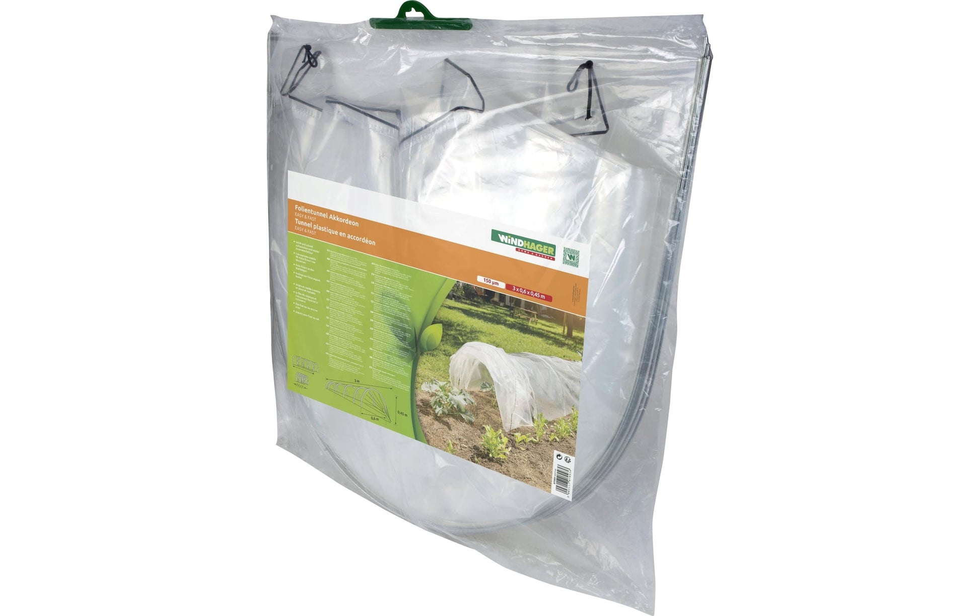 Windhager Folien-Tunnel Akkordeon – 60 cm × 300 cm × 45 cm, 43 g/m², Durchscheinend