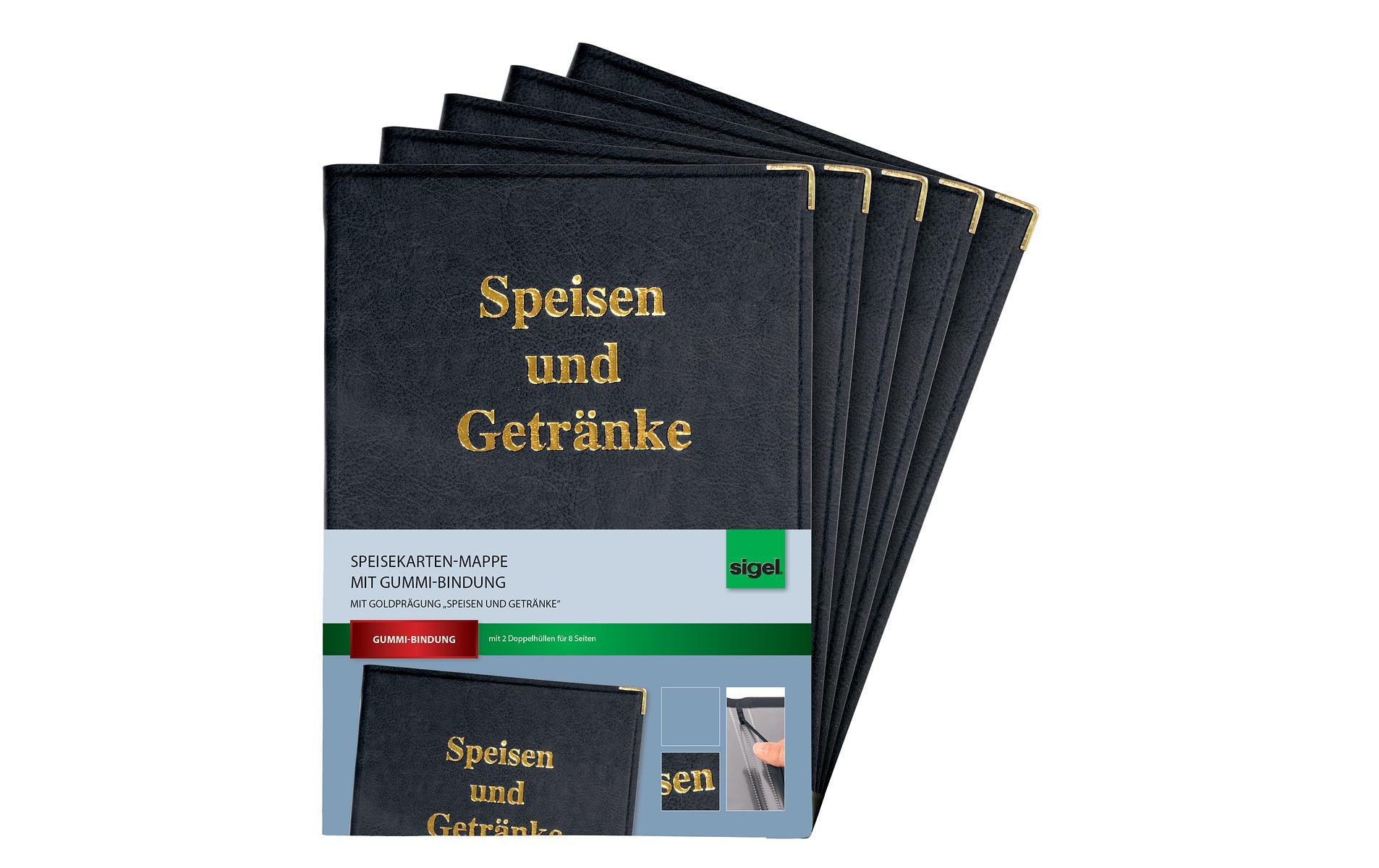 Sigel Speisekartenmappe SM100, für A4, 8 Seiten – Kunststoff – schwarz
