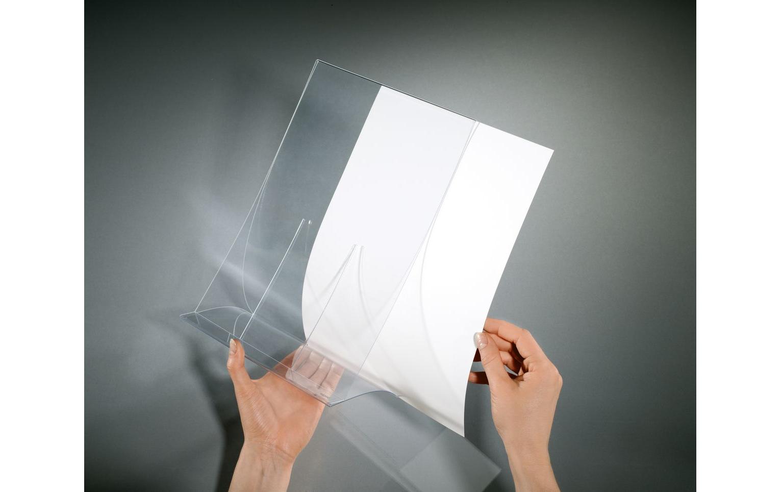 Sigel Tischaufsteller – für A4 Hochformat, transparent, Kunststoff, 220 × 150 × 335 mm