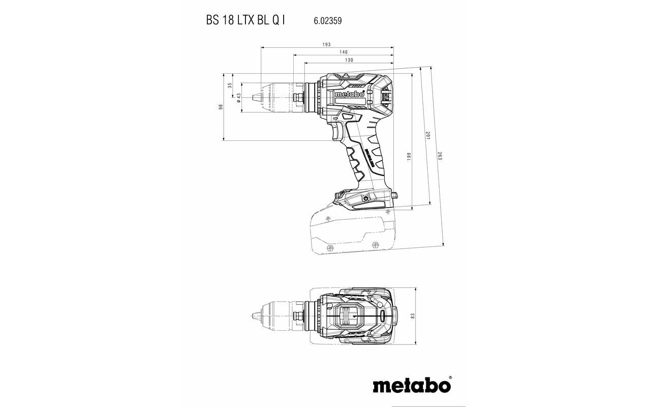 Metabo Akku-Bohrschrauber BS 18 LTX BL Q I/2 – 18 V (CAS) – Schnellspannbohrfutter (Ø 13 mm), 130 Nm – Solo