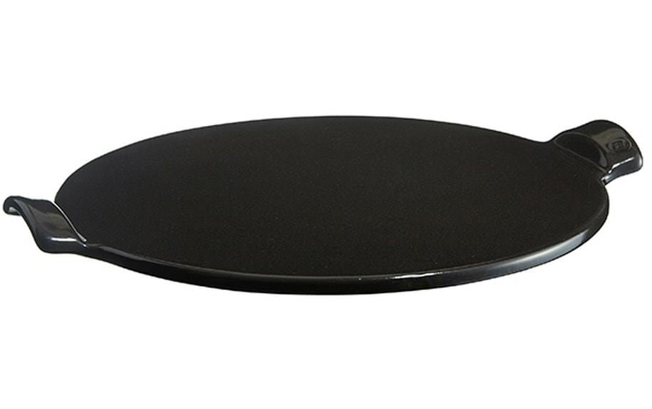 Emile Henry Pizzastein Ø 36,5 × 3,3 cm, Keramik, Schwarz, mit Griffen, spülmaschinenfest