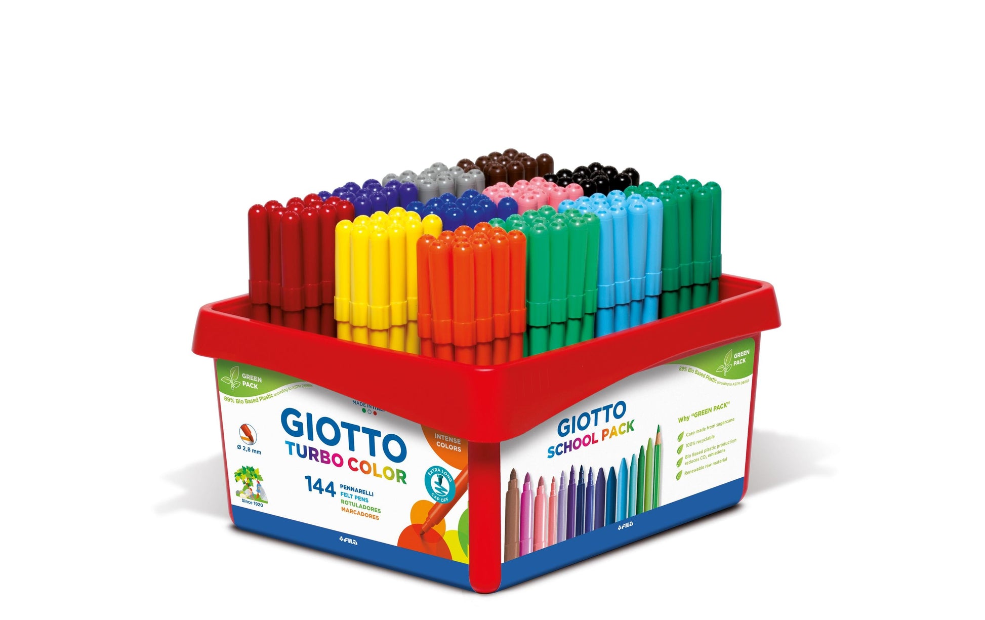 Giotto Filzstifte Turbo Color, Strichbreite 2,8 mm, auswaschbar, 12 Farben, 144 Stk.