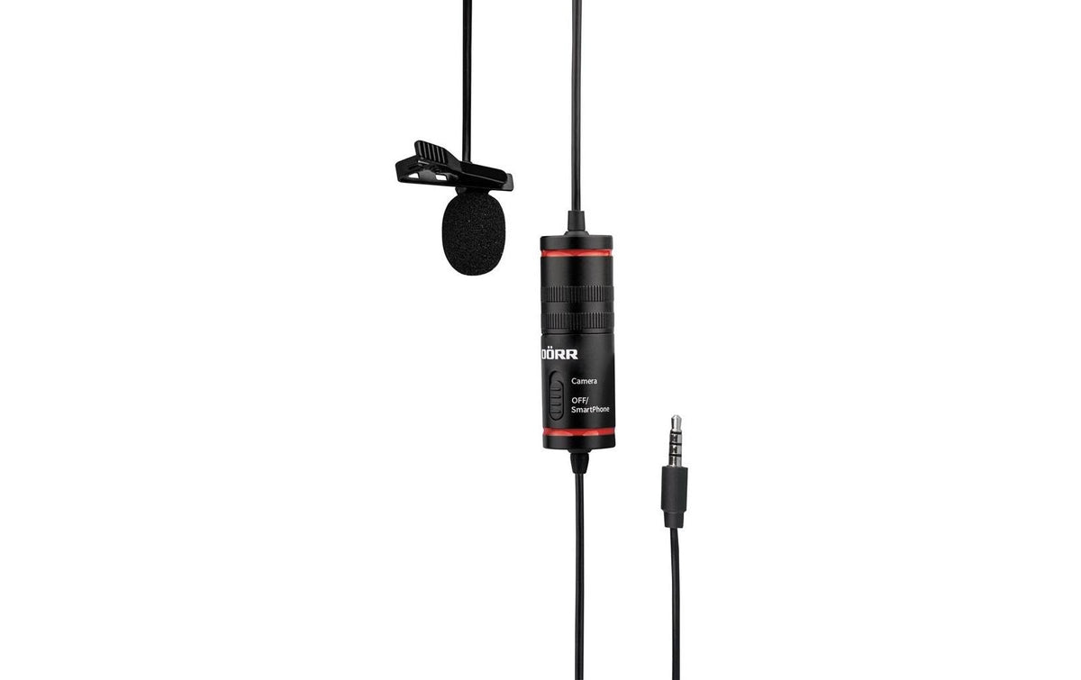 Dörr LV-30 Lavaliermikrofon – 3,5 mm Klinke, Kabelgebunden, Omnidirektional, 50–15'000 Hz, Schwarz/Rot