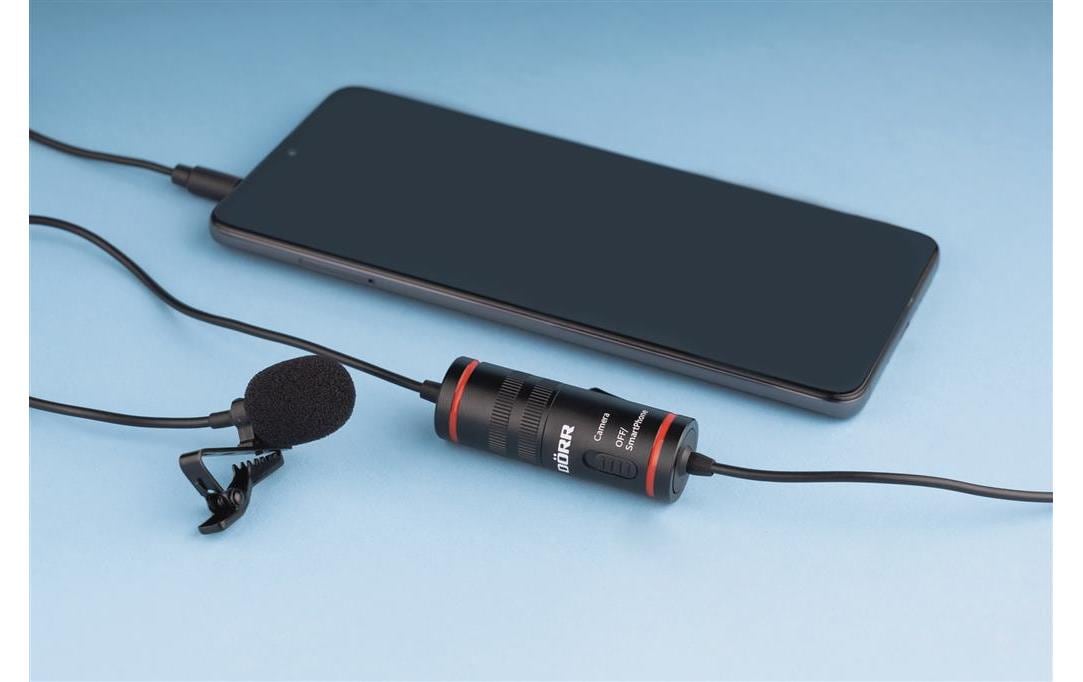 Dörr LV-30 Lavaliermikrofon – 3,5 mm Klinke, Kabelgebunden, Omnidirektional, 50–15'000 Hz, Schwarz/Rot
