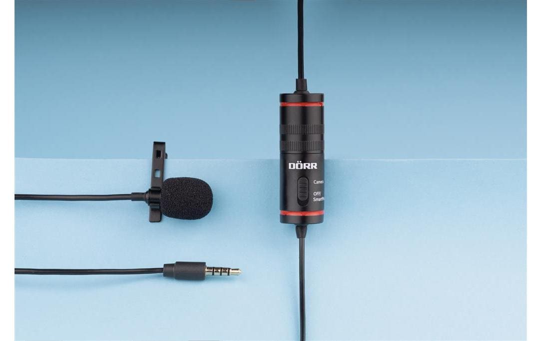 Dörr LV-30 Lavaliermikrofon – 3,5 mm Klinke, Kabelgebunden, Omnidirektional, 50–15'000 Hz, Schwarz/Rot