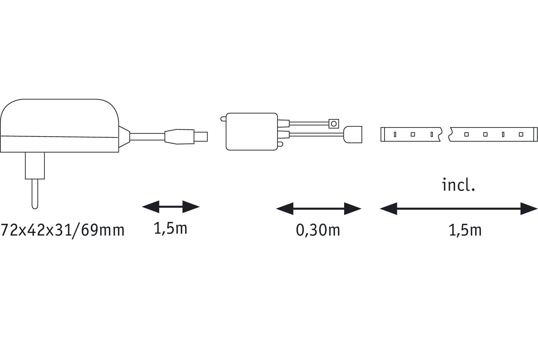 Paulmann LED-Strip – 1,5 m, RGB, 11 W, dimmbar, weiss, Fernbedienung, inkl. Netzteil