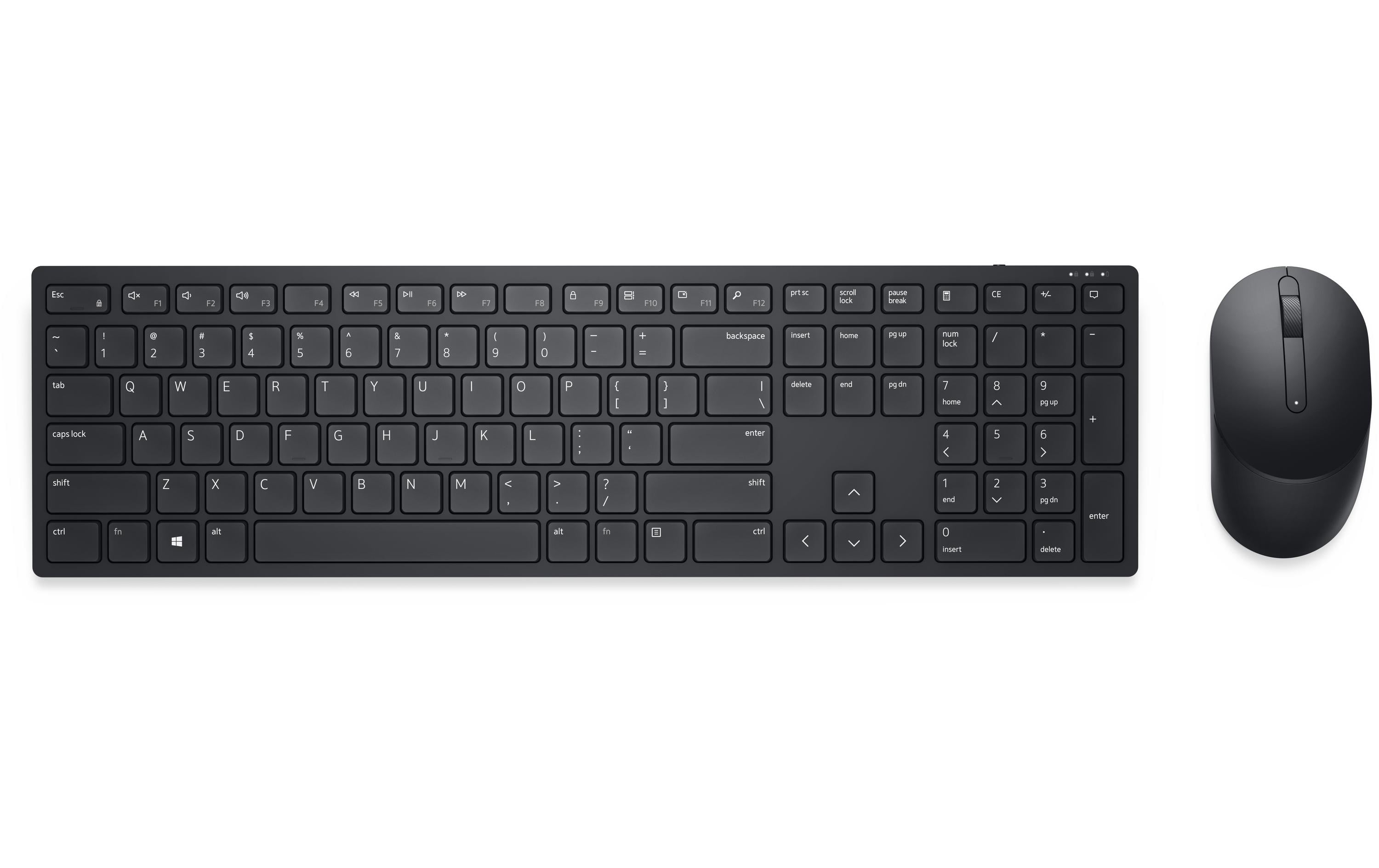 Dell KM5221 – Tastatur, kabellos (2,4 GHz), CH-Layout (DE-CH), Fullsize (mit Ziffernblock), Scherenmechanik, Schwarz