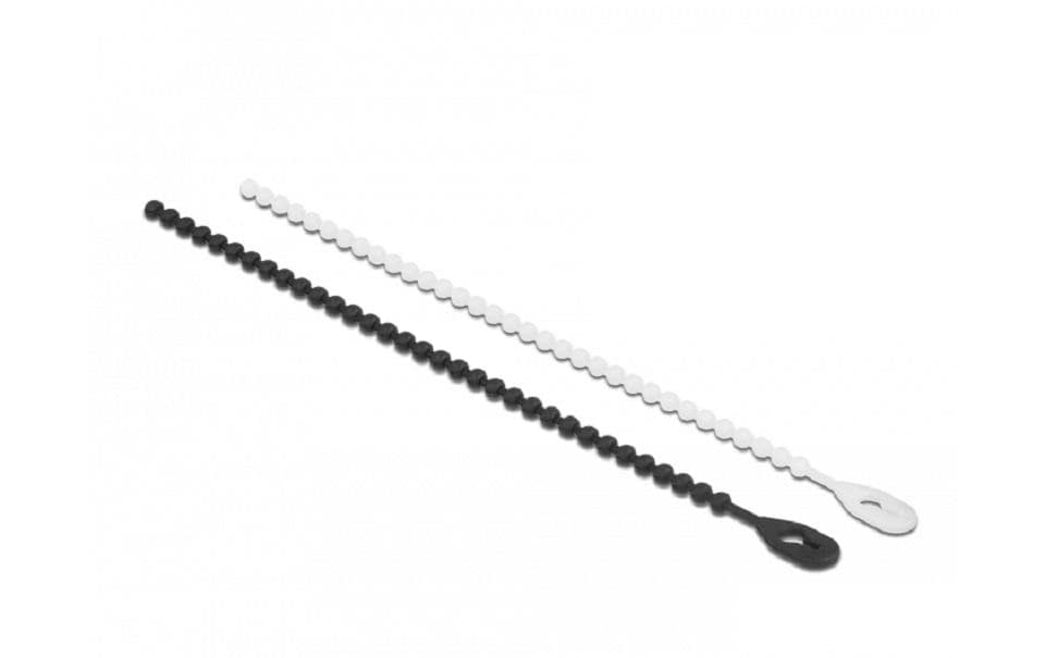 DeLOCK Kabelbinder, wiederverwendbar, mit Perlen, 3,6 mm × 0,18 m, schwarz, weiss, 100 Stück