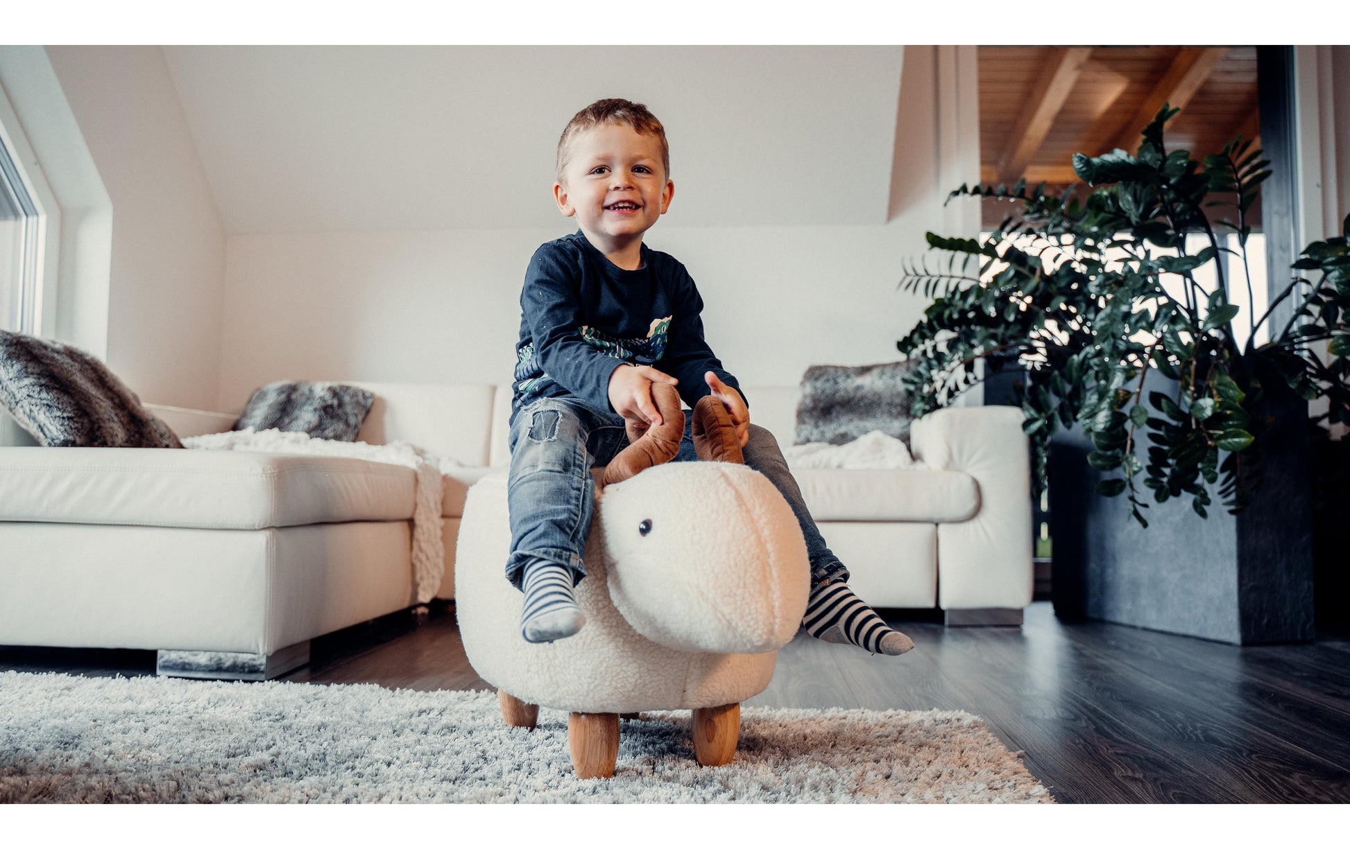 Zoosy Schaf Kinder-Bürostuhl – Schaumstoff/Textil – Weiss, Tiermotiv