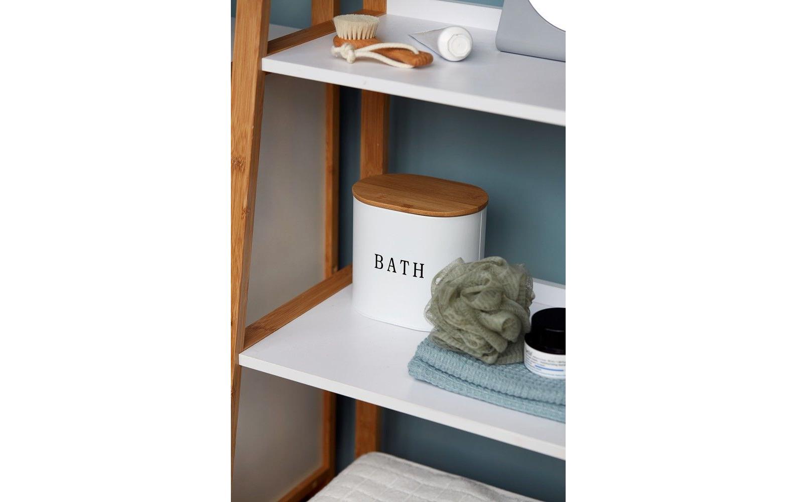 WENKO Aufbewahrungsbox Gara – 14,5×10,5×13,5 cm, Bambus/Stahl, mit Deckel, Weiss/Braun