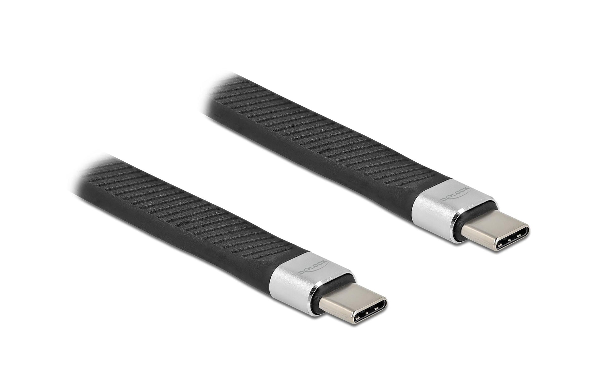 DeLOCK USB-C auf USB-C Kabel – USB 2.0 (480 Mbit/s) – 0,13 m – Flachband, E-Marker – Schwarz
