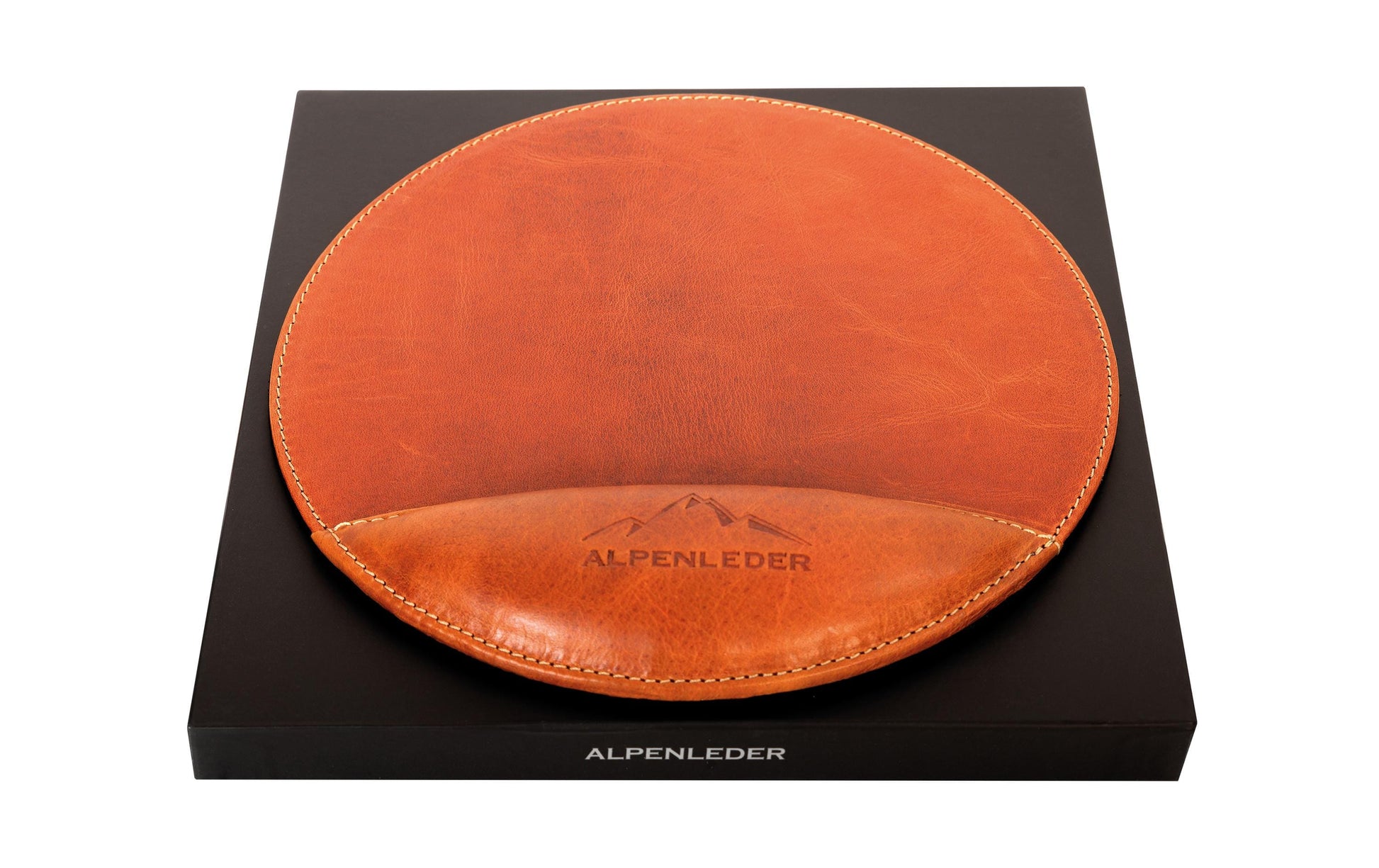 Alpenleder Mausmatte mit Handgelenkauflage Meersburg – Leder – 235×235×10 mm – Cognac