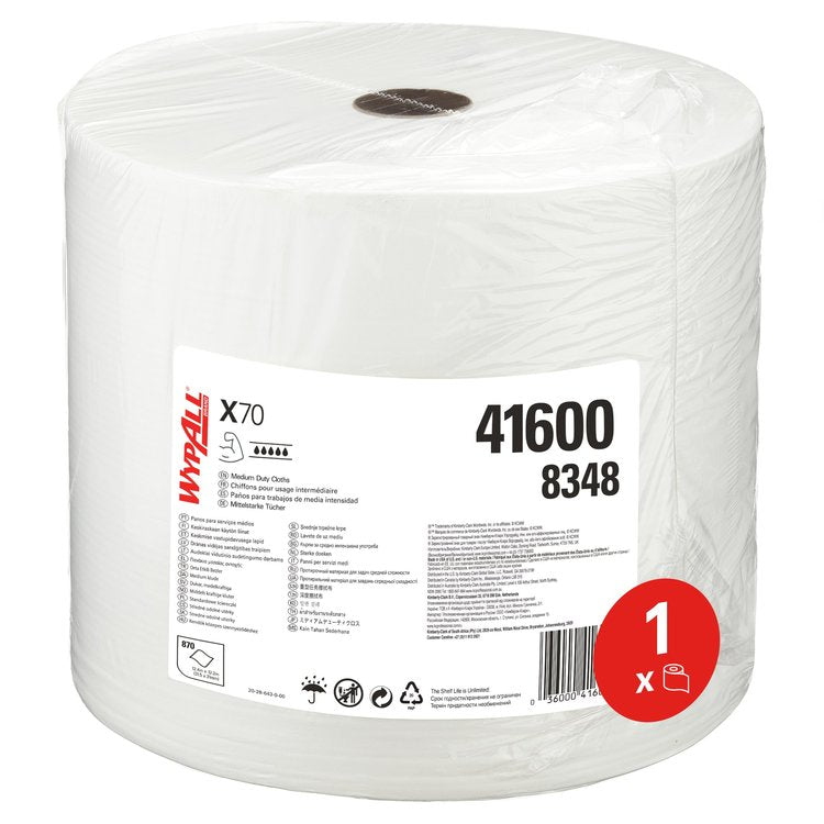 WypAll Wischtuchrolle X70 – 1-lagig – 31,5 × 34 cm – weiss – 1 Rolle