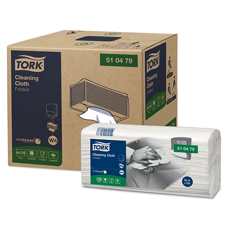 Tork Reinigungstücher W4 – 1-lagig – 41,5 × 35,5 cm – Weiss – 4 × 120 Stk. (480 Stk.)