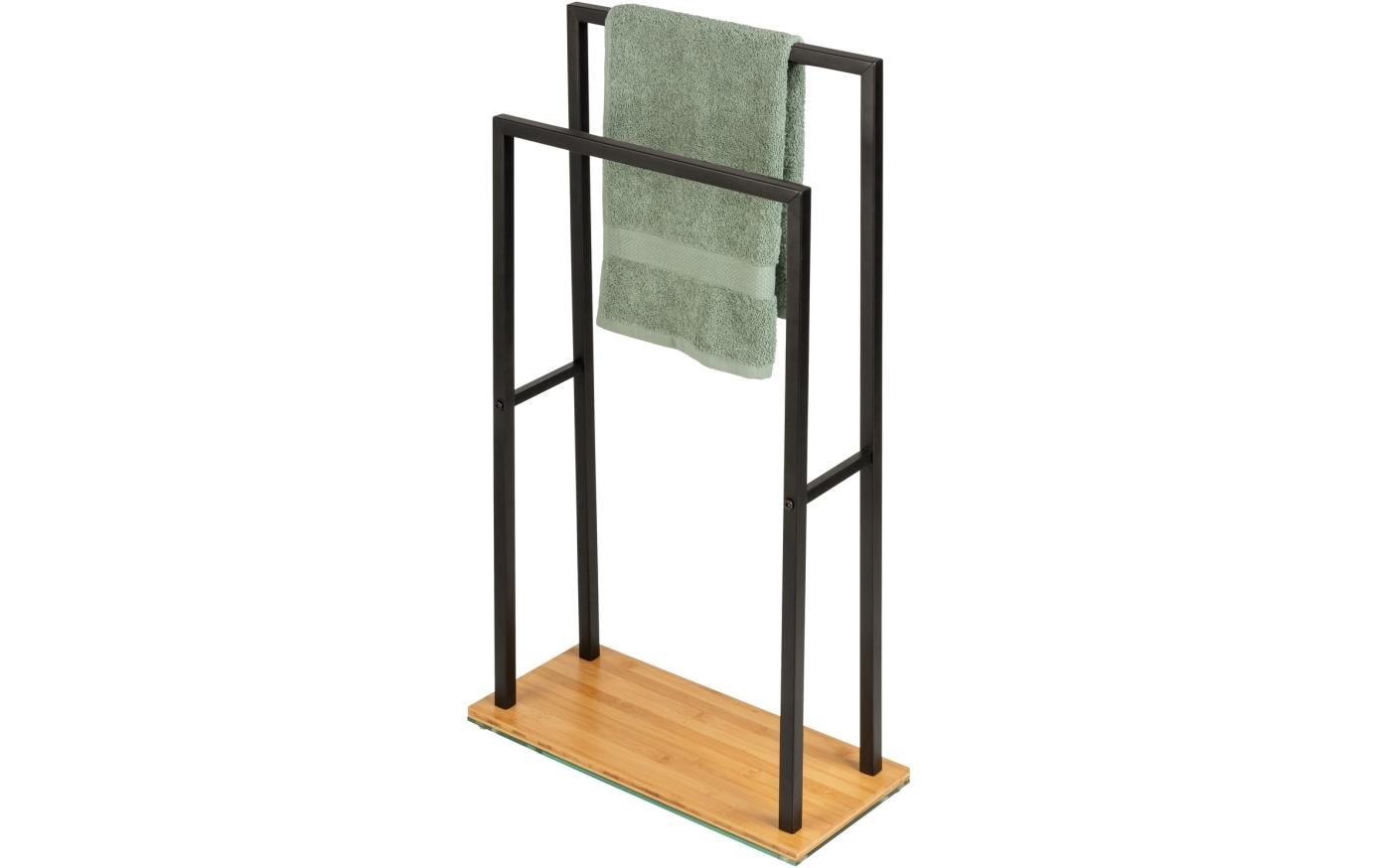 WENKO Handtuchständer Bambusa – 46×20×80 cm, Bambus/Stahl, freistehend, Schwarz