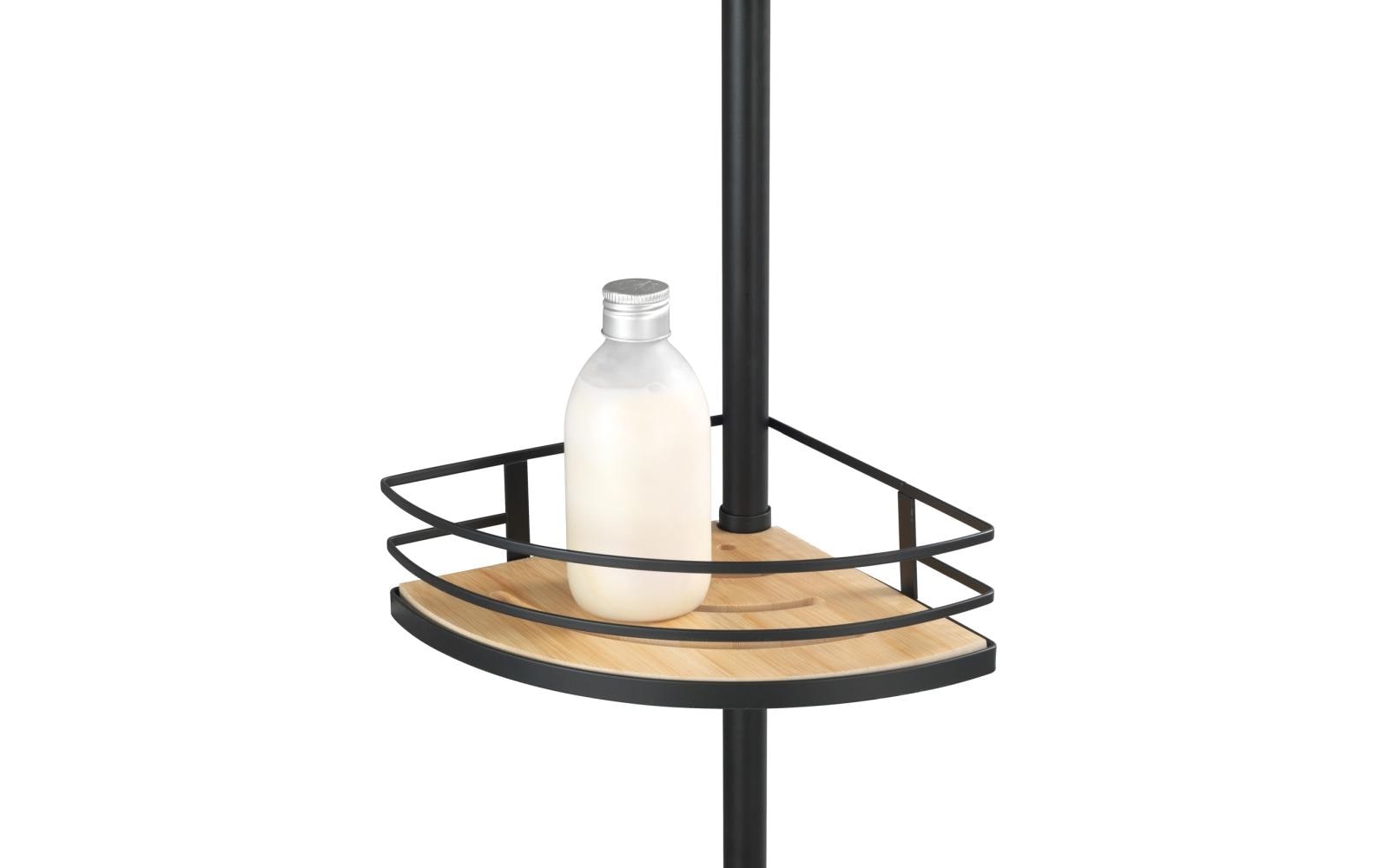 WENKO Aufbewahrungsbox (Bad) – 31×23×65–275 cm, Bambus, Edelstahl, Klemmen, Dreieck, Schwarz/Holz