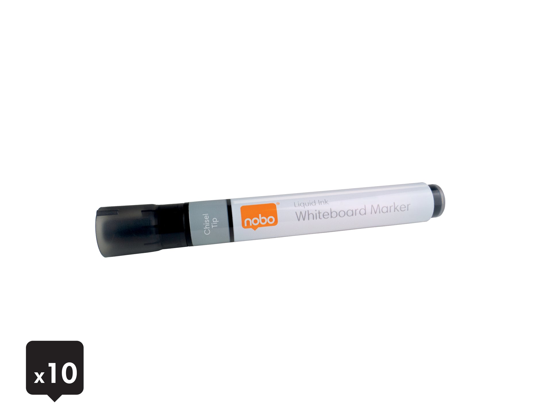 Nobo Whiteboard-Marker – Keilspitze 4 mm, Schwarz, 10 Stk., Trocken abwischbar – Für viele Oberflächen