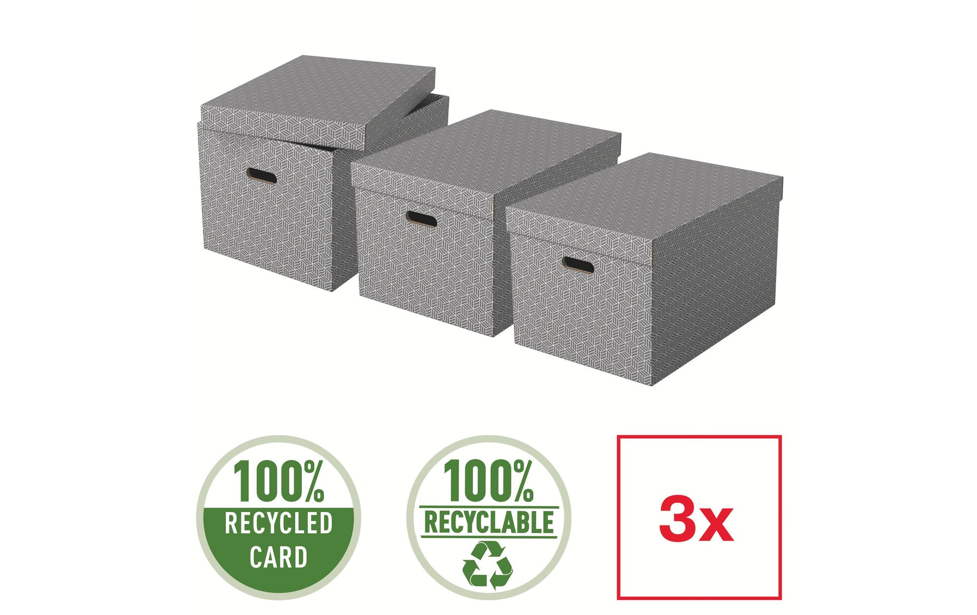 Leitz Aufbewahrungsbox 30 l – Grau, Karton, 3 Stück