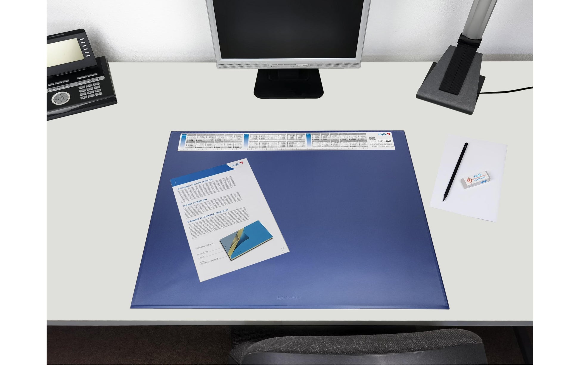Laufer Läufer – Schreibunterlage Durella DS – 520 × 650 mm – 3-Jahres-Kalender, Blau, 1 Stück