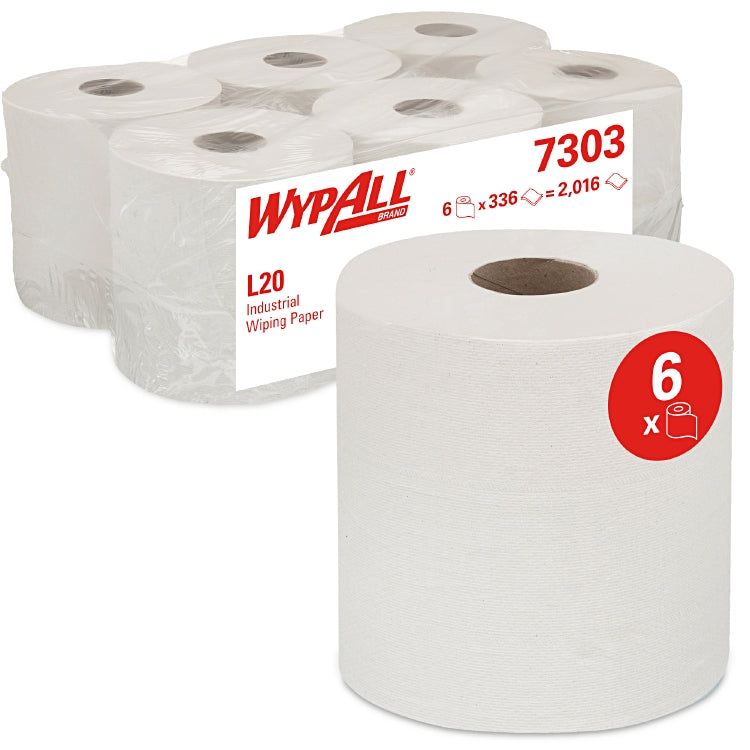 WypAll Wischtuchrolle L20 EXTRA+ – 2-lagig – 18,5 cm × 42,5 cm – 300 Blatt – Weiss – 6 Rollen