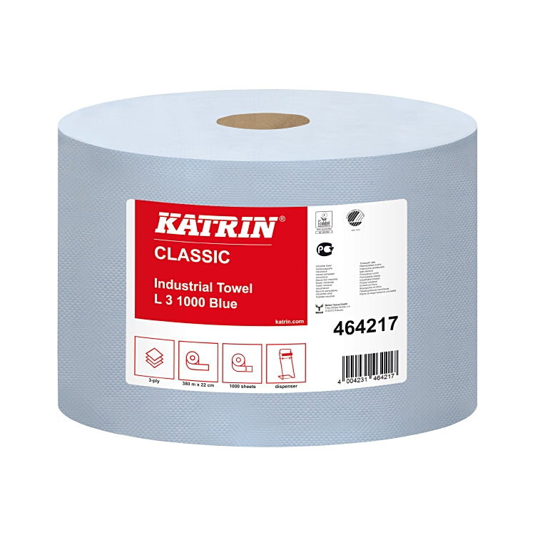 Katrin Putzrolle Classic L – 3-lagig – 22 × 38 cm – 1000 Blatt – blau – 2 Rollen