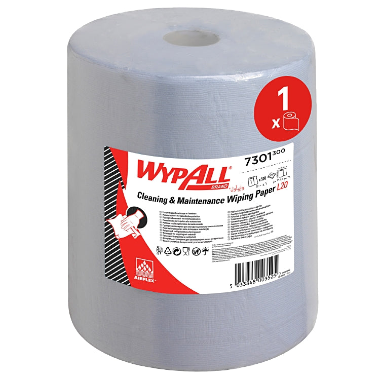 WypAll Wischtuchrolle L20 EXTRA – 2-lagig – 33 × 38 cm – 500 Blatt – Blau – 1 Rolle