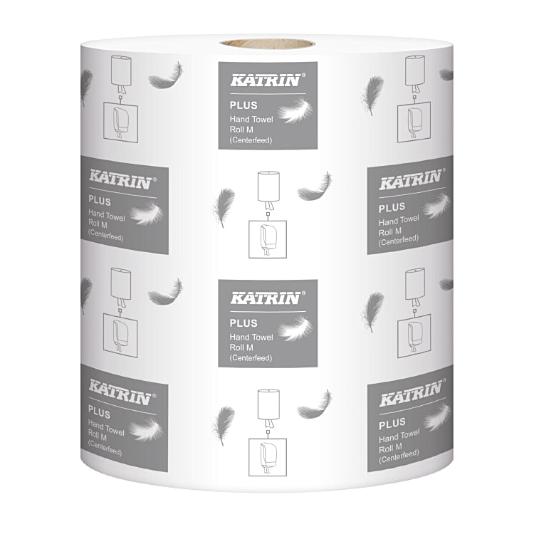 Katrin Handtuchrolle – 2-lagig, weiss – 205 mm × 180 m – für Katrin Plus M2 – Kern Ø 42 mm – Sack 6 Rollen