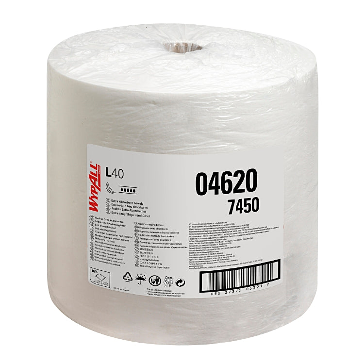 WypAll Wischtuchrolle L40 – 4-lagig – 31,5 × 34,0 cm – 875 Blatt – weiss – 1 Rolle