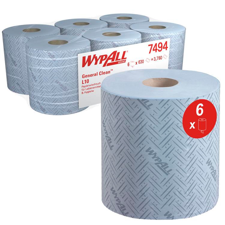 WypAll Wischtuchrolle L10 – 1-lagig – 18,5 cm × 38 cm – blau – 6 Rollen