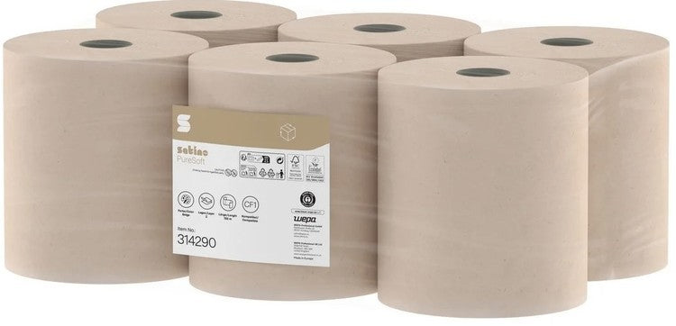 Satino Handtuchrolle – natur – 200 mm × 150 m – Sack 6 Rollen – EU Ecolabel, Blauer Engel