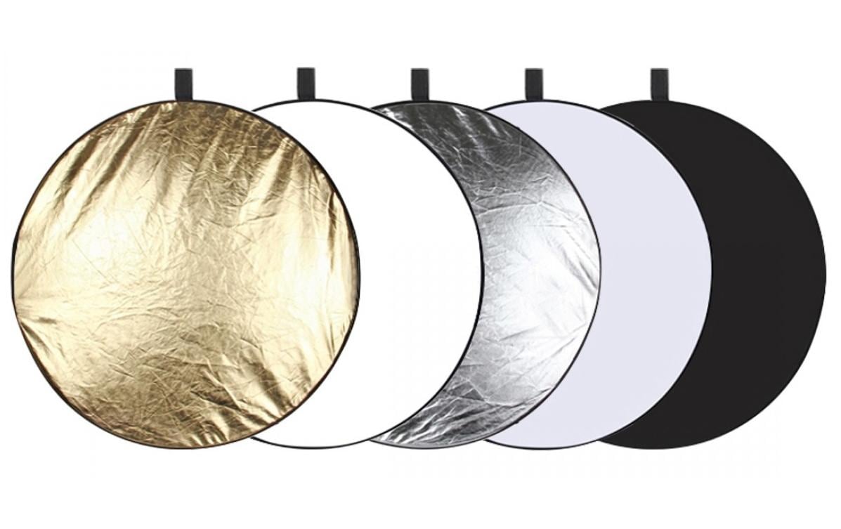 Puluz PU5110 Faltreflektor 5-in-1 – 110 cm, rund – Gold/Schwarz/Silber/Transparent/Weiss – 5er-Pack