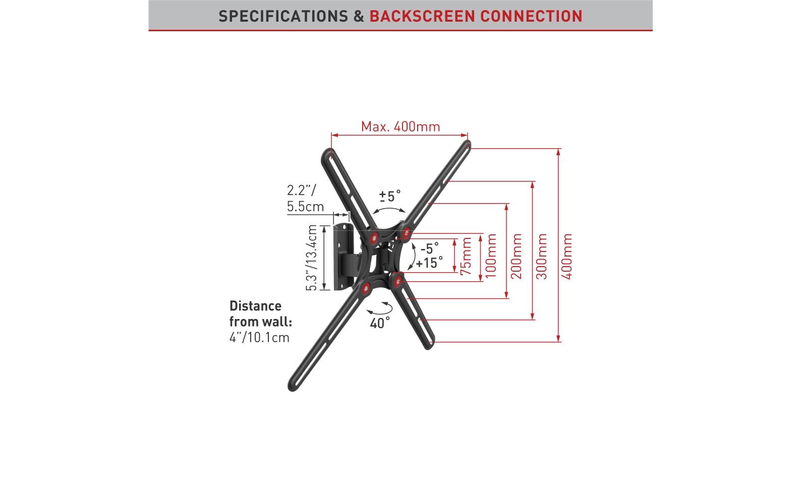 Barkan Mounting Systems Barkan WH-BM320 – Wandhalterung, neigbar, für 34", VESA 200×200, bis 40 kg, schwarz