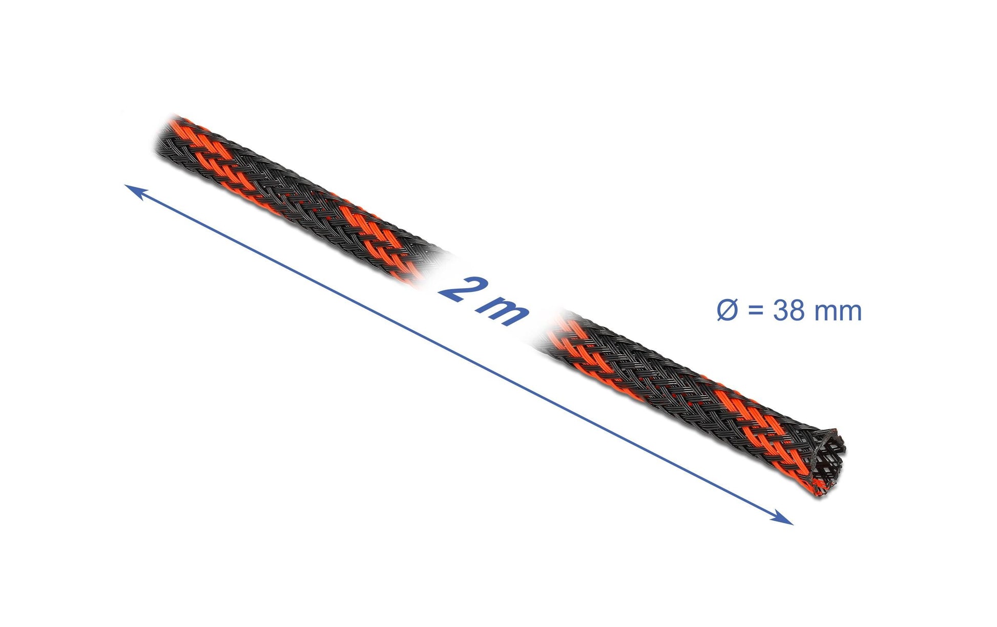 DeLOCK Kabelschlauch, Ø 38 mm × 2 m, Polyester, zuschneidbar – Schwarz/Rot