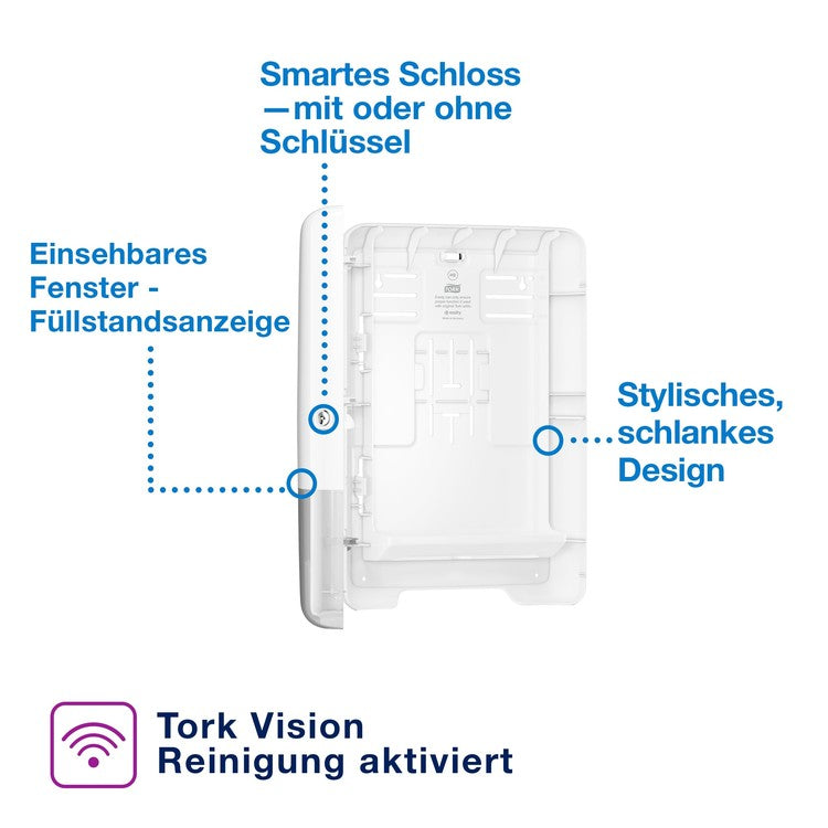 Tork Falthandtuchspender Elevation – für Tork H2, Kunststoff, Weiss, 302 × 444 × 102 mm